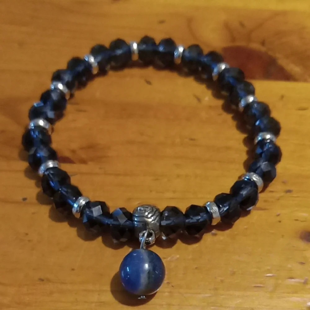 Black Beaded Bracelet with Silver Accents